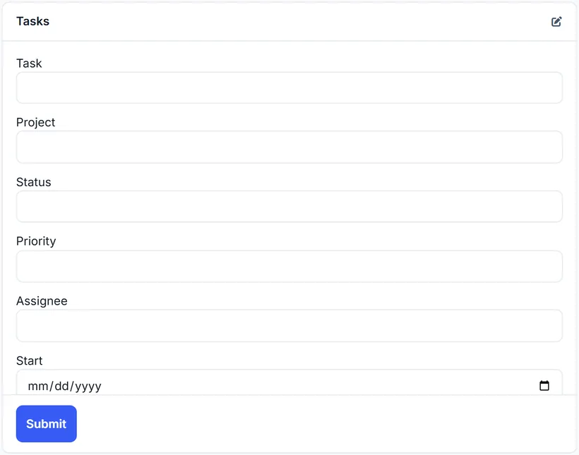 A simple form for adding a task, with a button to attach a file